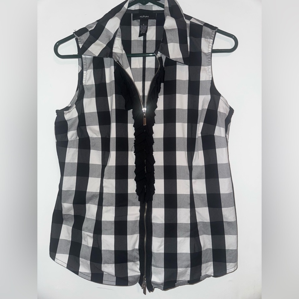 Alfani Sleeveless Black and White Plaid Blouse